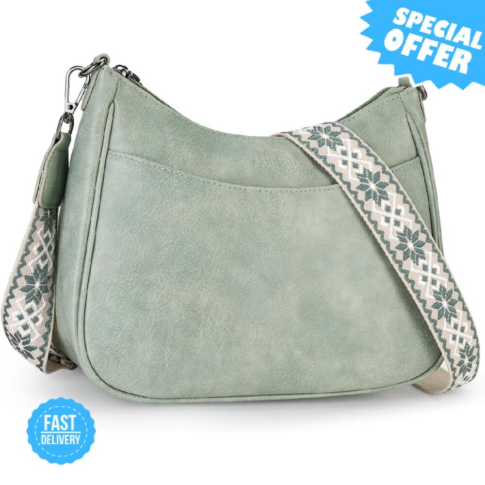 BRAND NEW APHISON Trendy Leather Crossbody Purse Black Adjustable Strap